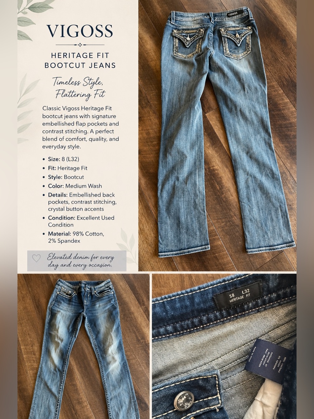 Vigoss Heritage Fit Bootcut Jeans – Women’s Size 8 (L32)